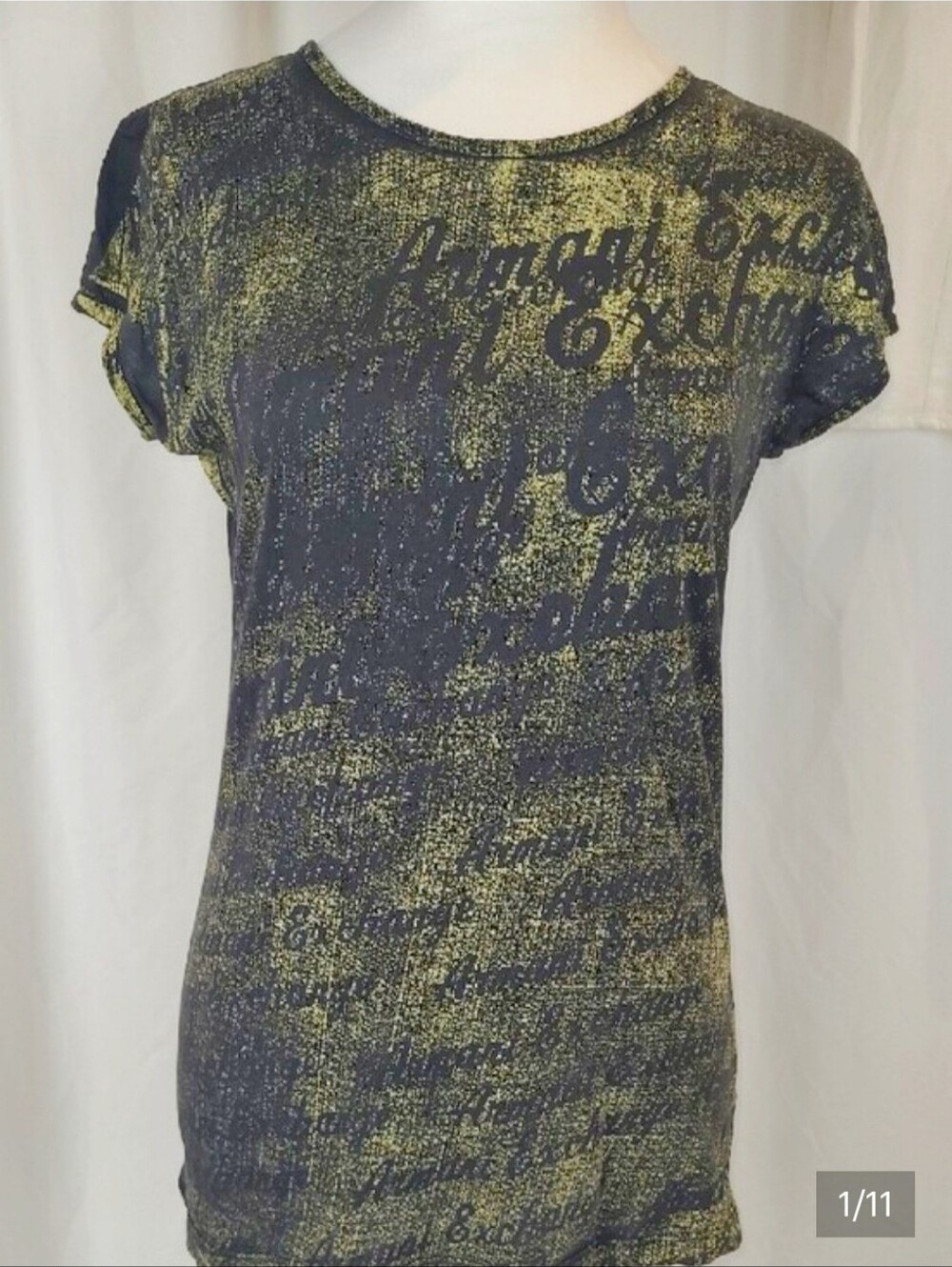 Armani Exchange Vintage Y2K Black Gold Pima Cotton Logo Top M Medium